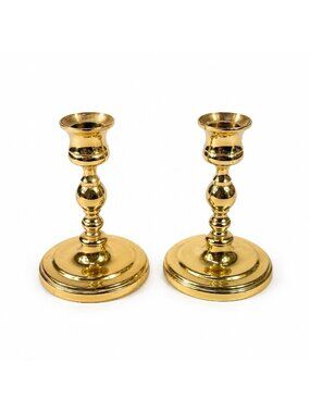 Candlestick Pair Set 2 Baldwin Solid Polished Brass Heavy USA Vintage Brassware